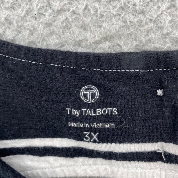 T By Talbots Top Womens 3X Plus Black Striped Cutout Back 3/4 Sleeves Stretch - Picture 6 of 10